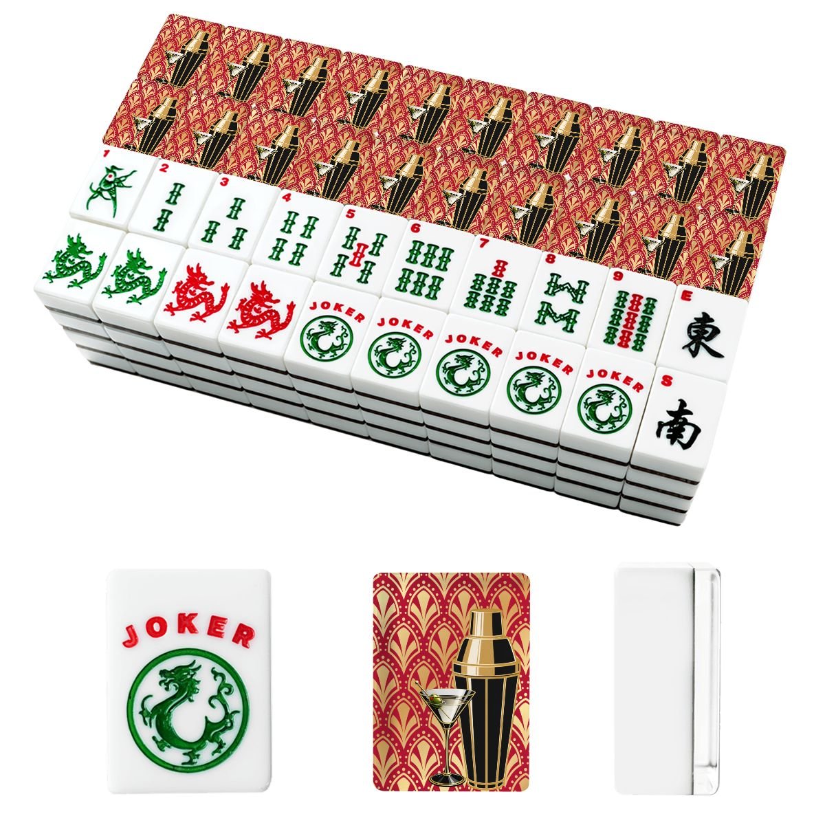 Art Deco Speakeasy Cocktail Shaker American Mahjong Tiles And Carry Case Bundle - Splash Of Mahj And Color Co.