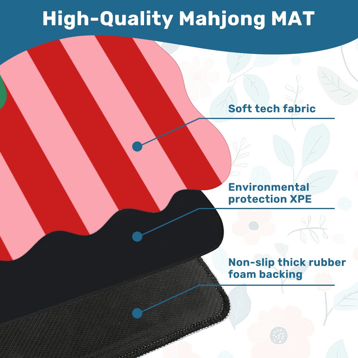 The Daisy Mae Red And Pink Preppy Striped Scalloped Mahjong Mat - Splash Of Mahj And Color Co.