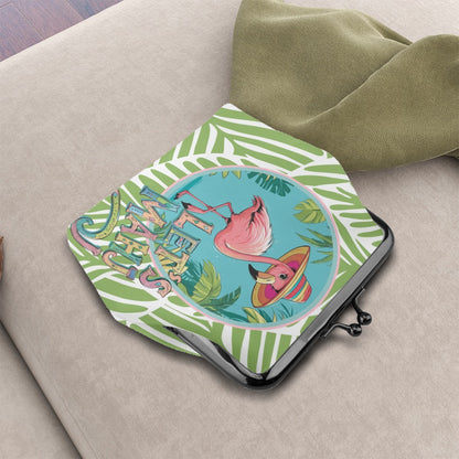 Let's Mahj Fluzy Flamingo Women's Leather Kiss Lock Coin Purse