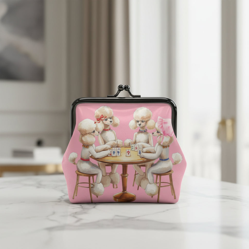 Mahjong Poodle Parlor Vintage Inspired Women's Leather Kiss Lock Coin Purse - Splash of Color Co.