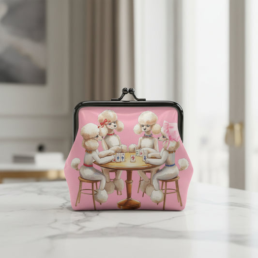 Mahjong Poodle Parlor Vintage Inspired Women's Leather Kiss Lock Coin Purse - Splash of Color Co.