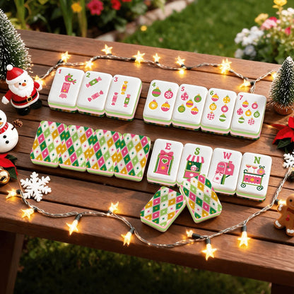 Harlequin Whimsy Preppy Pink Christmas Mahjong Tiles And Carry Case