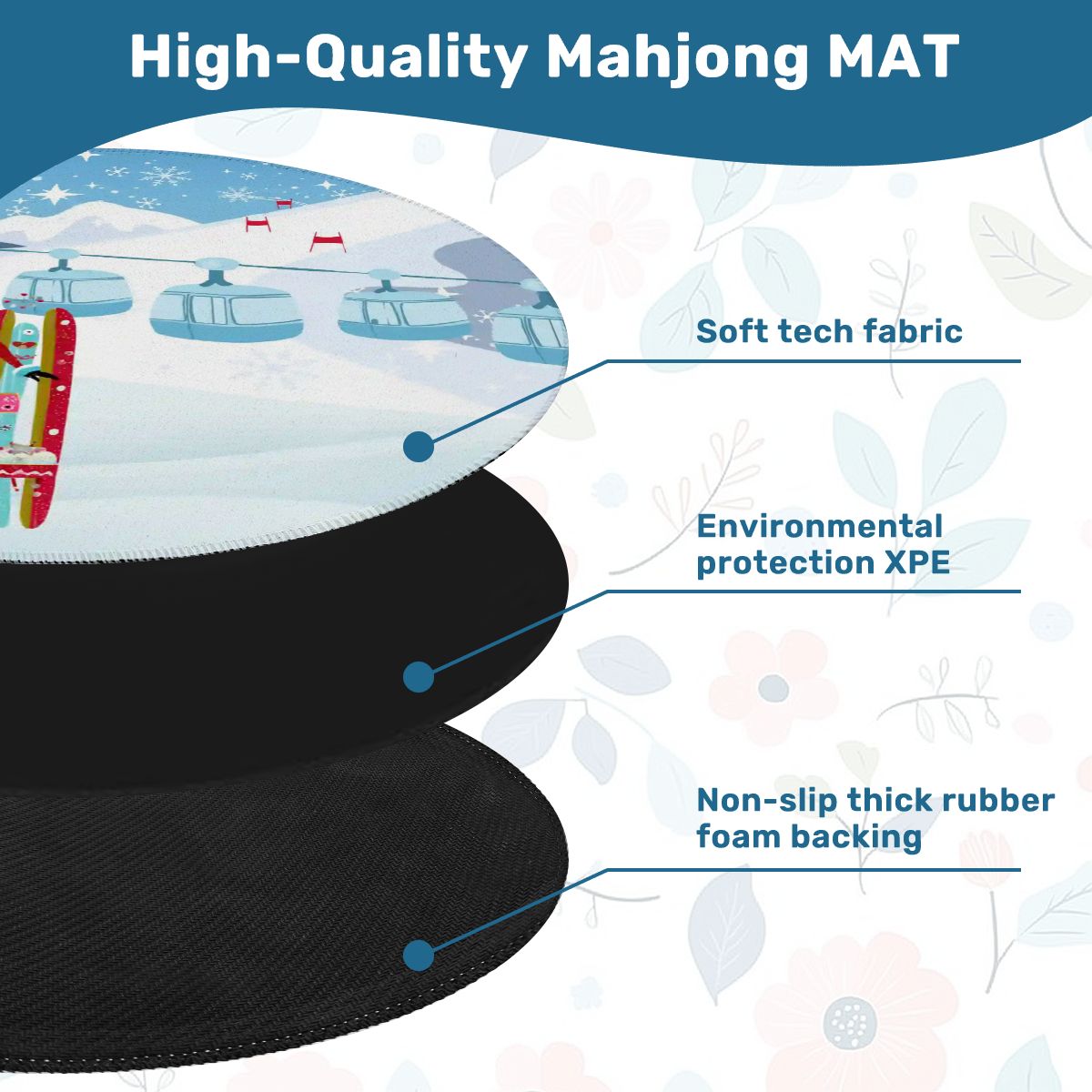 Ski Bunny Hills Winter Christmas Round Mahjong Mat