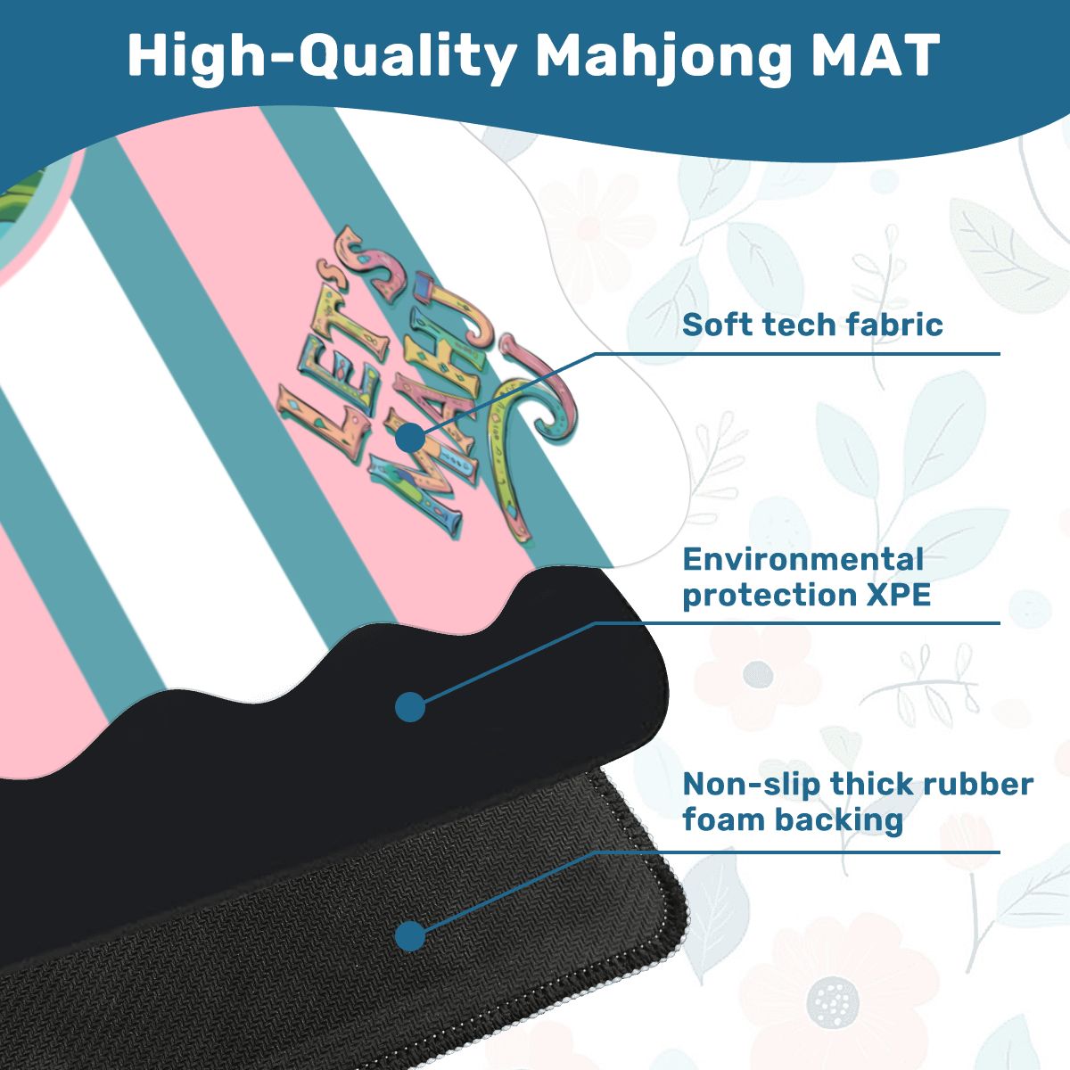 Let's Mahj Tropical Flaminog Pink And White Striped Scalloped Mahjong Mat - Splash of Color Co.