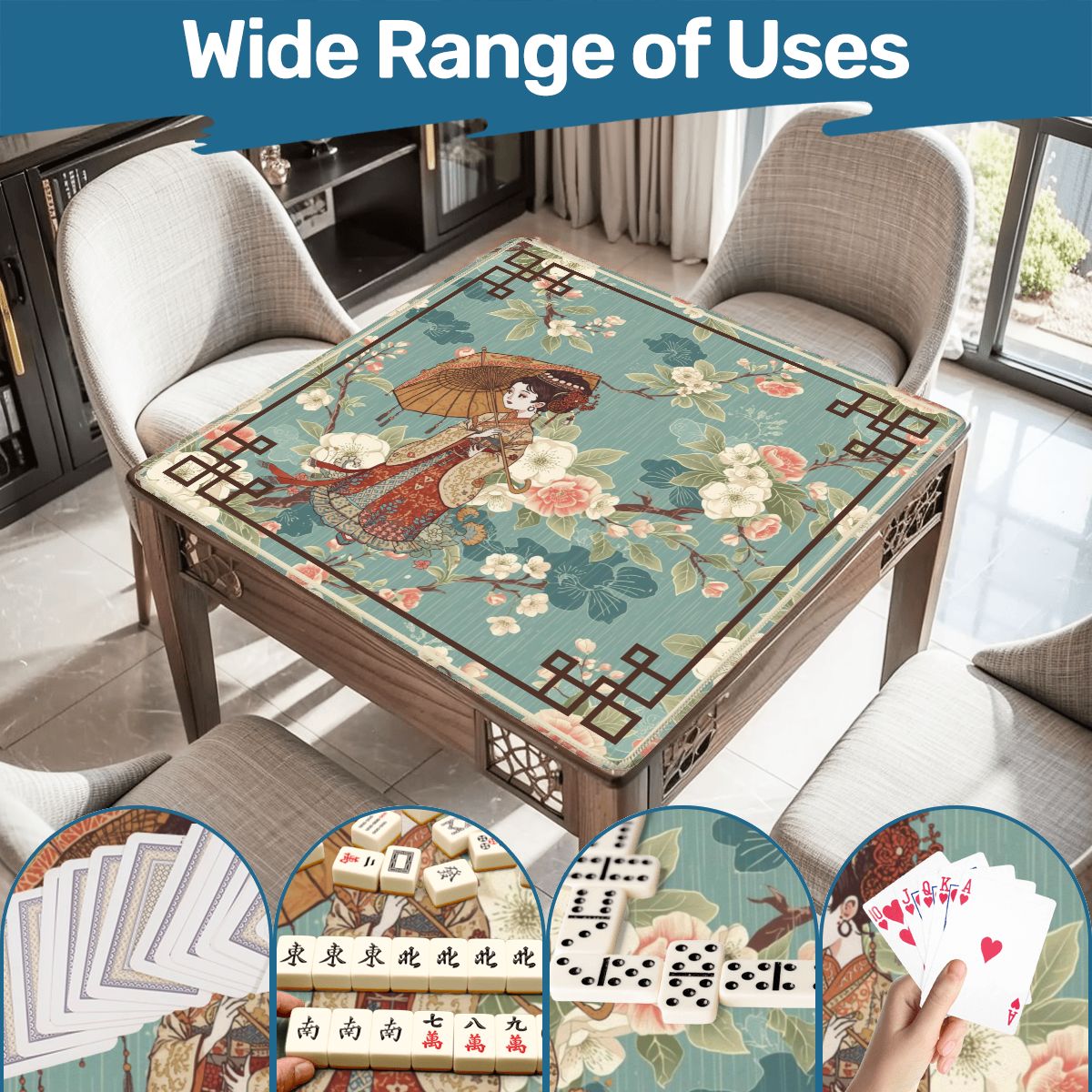 April Showers Asian Cherry Blossoms Vintage Inspired Mahjong Mat - Splash of Color Co.