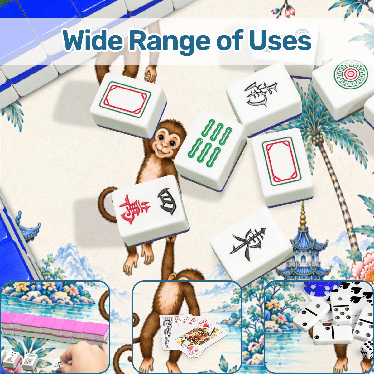 Monkey See, Monkey Mahj Chinoiserie Mahjong Mat - Splash Of Mahj And Color Co.