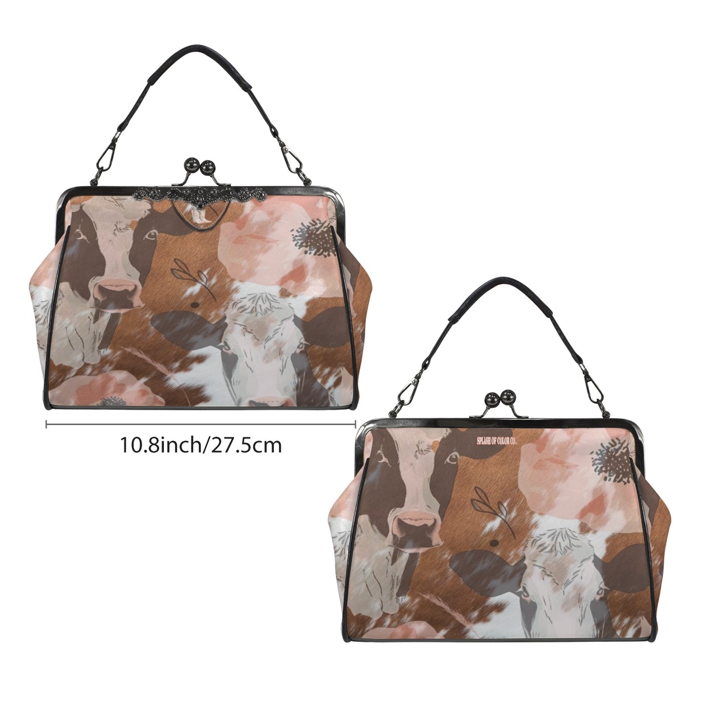 Ole Bessie Vintage Kisslock Cow Handbag Shoulderbag - Splash of Color Co.