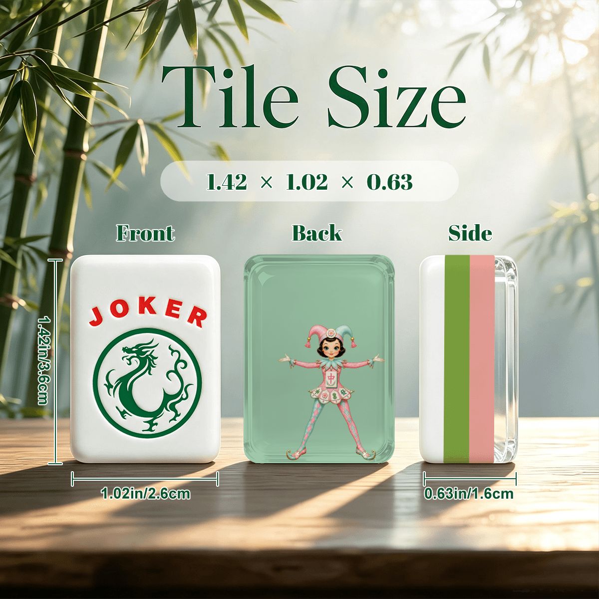 Whimsical Harlequin Joker, Mint Green 4 Layer American Mahjong Tiles Set And Carry Case - Splash Of Mahj And Color Co.