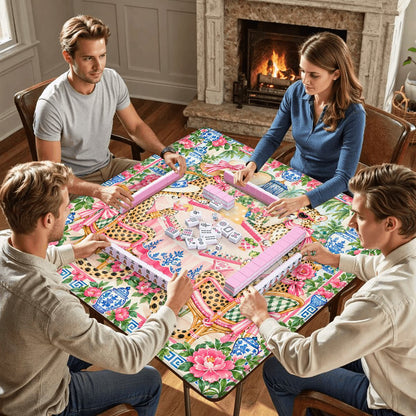 Grandmillenial Chic Leopard Ladies Chinoiserie Mahjong Mat