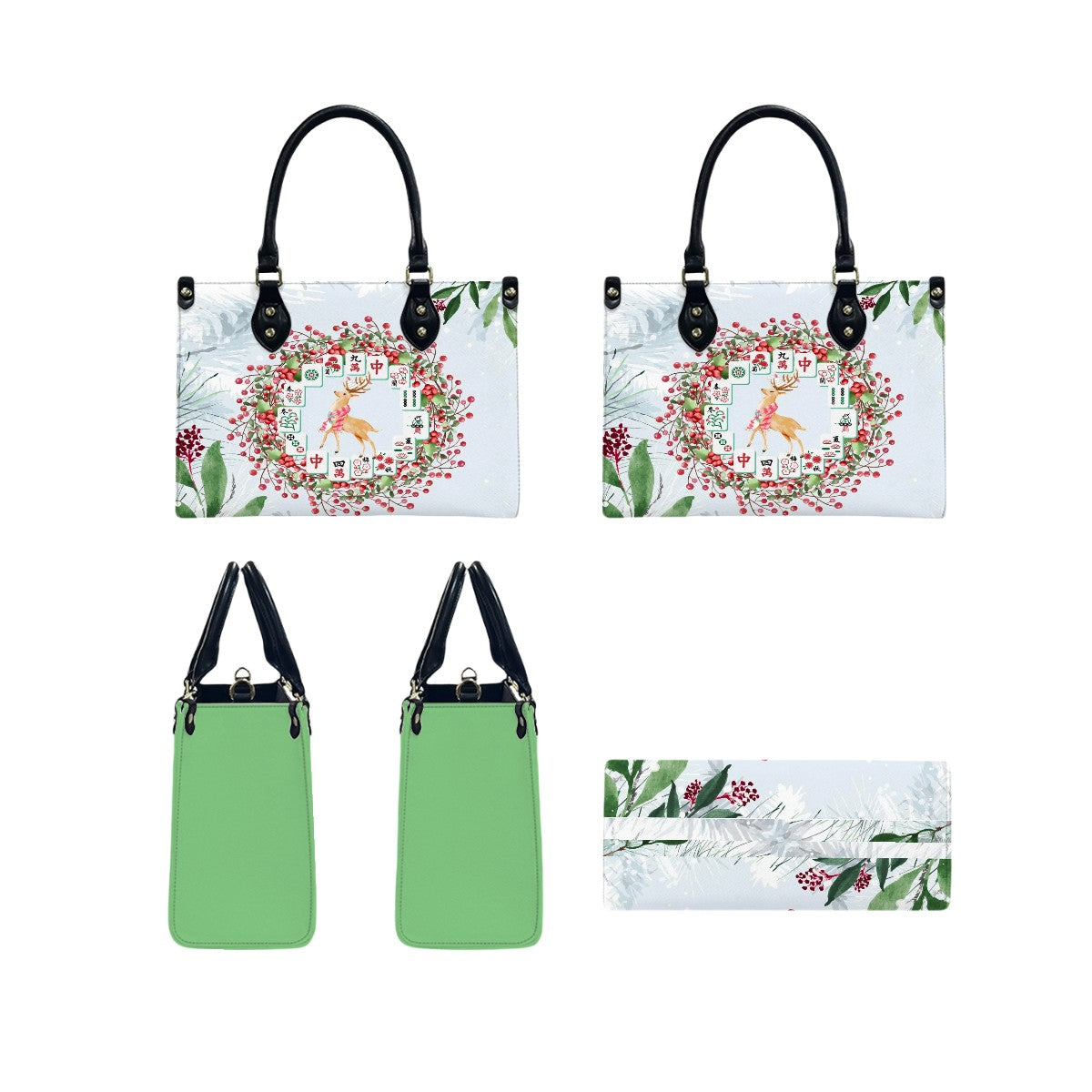 Mahjong Christmas Tile Wreath Cute Festive Whimsical Mahj Holiday Shoulder Handbag