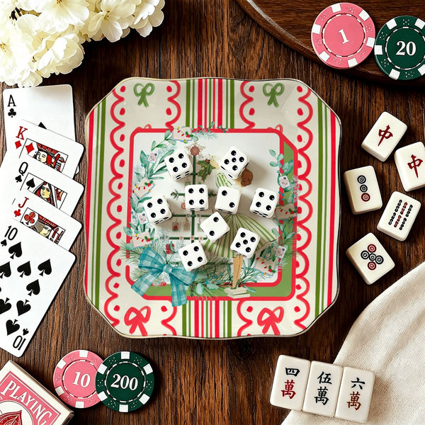 Books And Nooks Mahjong Christmas Scalloped Ceramic Mahjong Dice Tray