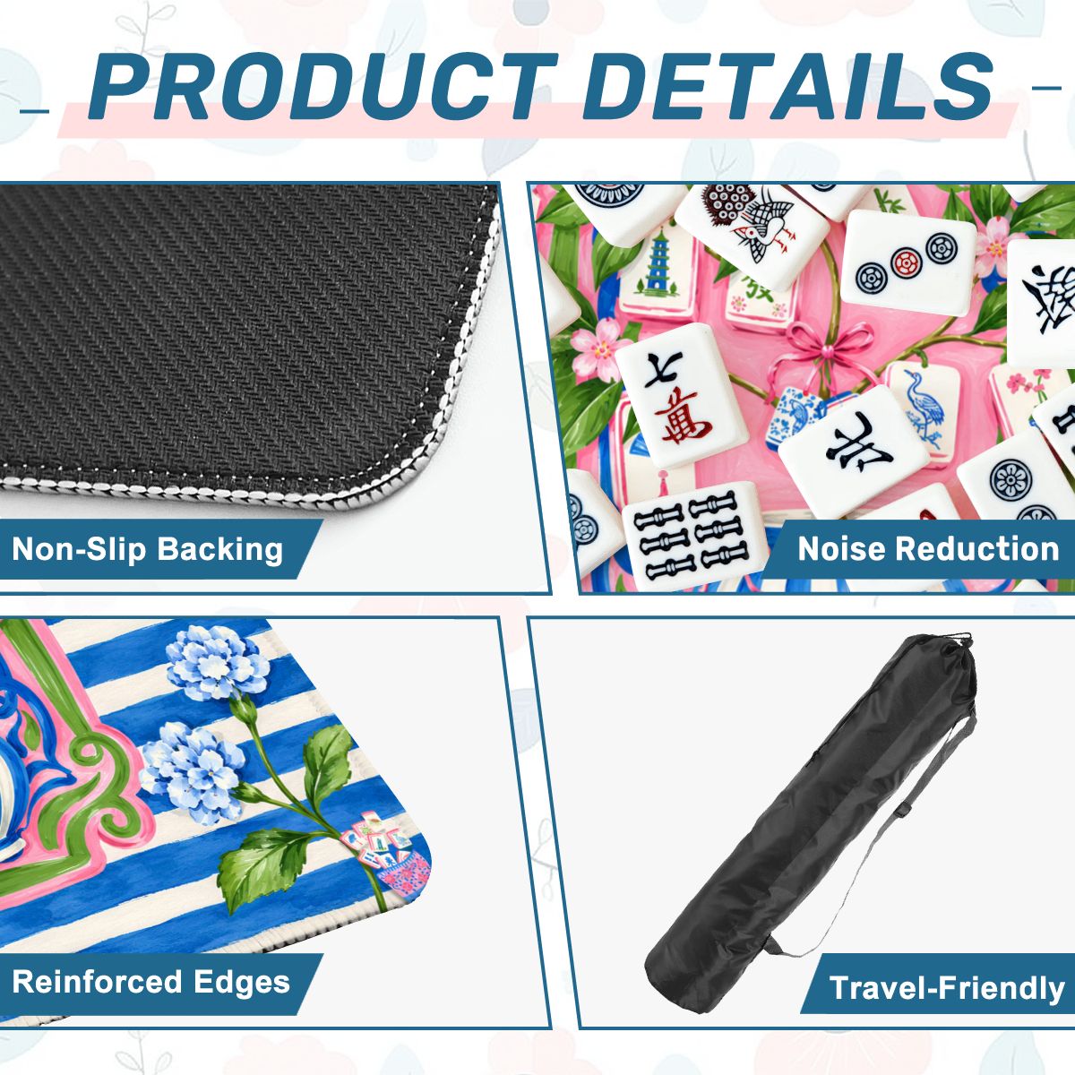 Preppy Petal Chinoiserie Blue And Pink Mahjong Mat