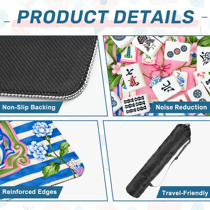 Preppy Petal Chinoiserie Blue And Pink Mahjong Mat