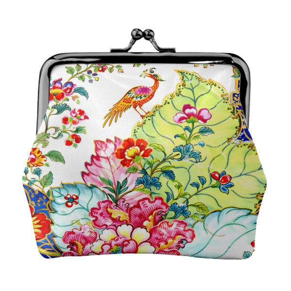 Tobacco Leaf Bam Bird Women's Leather Kiss Lock Coin Purse