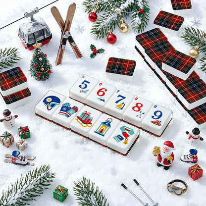Winter Plaid Alpine Slopes Engraved Mahjong Tiles And Carry Case - Splash Of Mahj And Color Co.