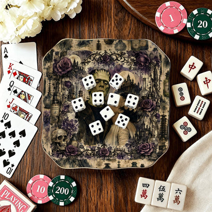 Frankenbride Scalloped Ceramic Mahjong Dice Tray