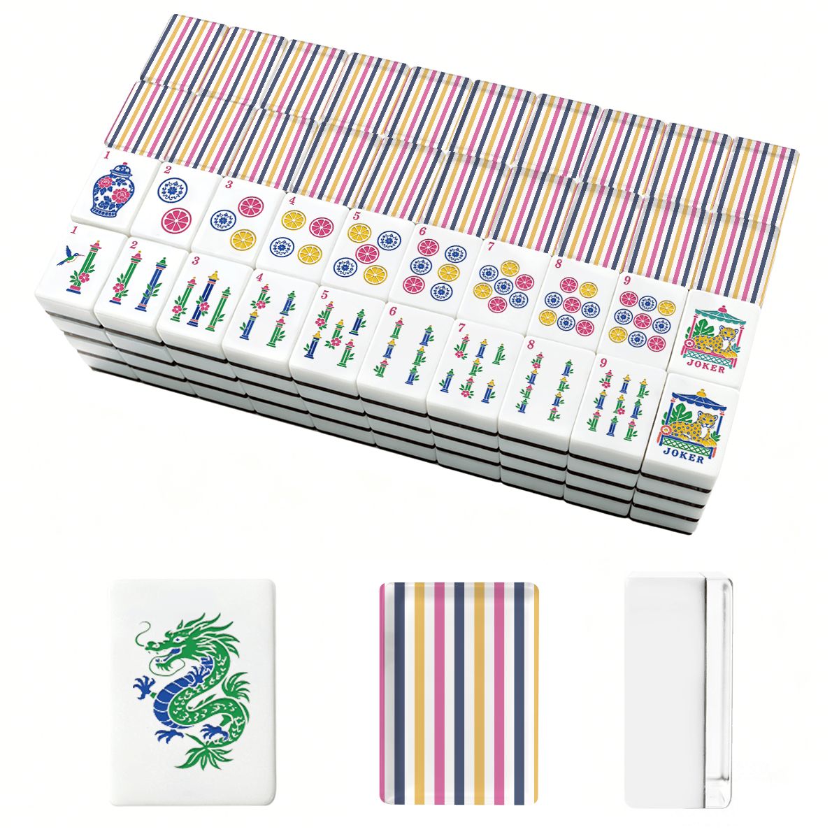 Preppy Pastel Striped American Chinoiserie Mahjong Tiles