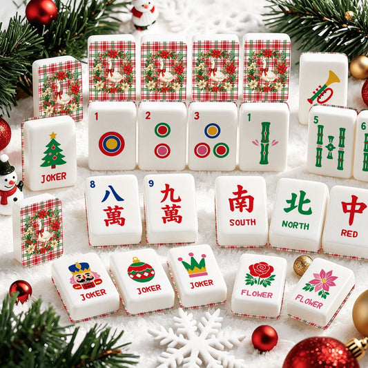 Christmas Goose Plaid And Playful Workshop Christmas Mahjong Tiles And Carry Case - Splash Of Mahj And Color Co.