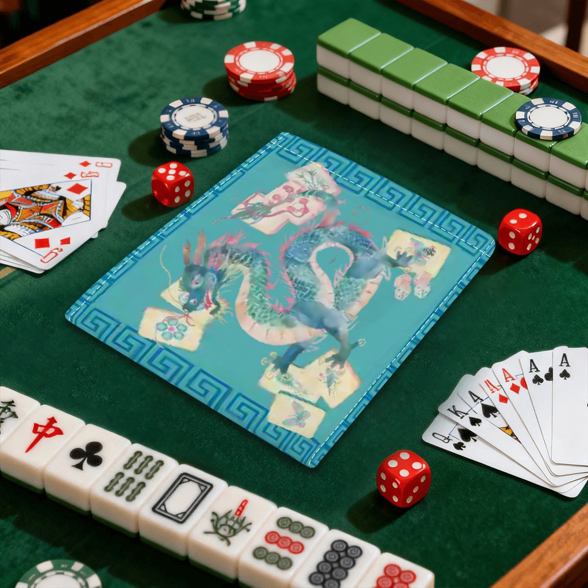 Watercolor Dragon 4 Mahjong Card Holder with Line Finder - Splash of Color Co.