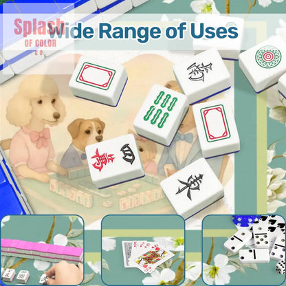 Dogs Playing Mahjong Mat Whimsical Floral Asian Designed Neoprene Mahj Mat 31.5’’x31.5’’ Daily Accessories