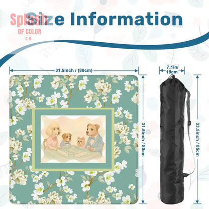 Dogs Playing Mahjong Mat Whimsical Floral Asian Designed Neoprene Mahj Mat 31.5’’x31.5’’ Daily Accessories