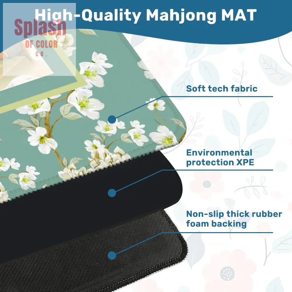 Dogs Playing Mahjong Mat Whimsical Floral Asian Designed Neoprene Mahj Mat 31.5’’x31.5’’ Daily Accessories