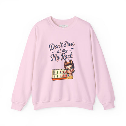 Don’t Stare At My Rack Funny Mahjong Quirky Graphic Sweatshirt Fun Gift for Mahj Gamers - S / Light Pink - Sweatshirt