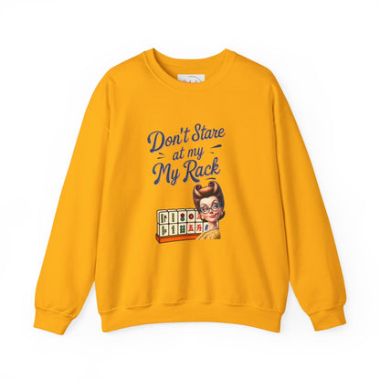 Don’t Stare At My Rack Funny Mahjong Quirky Graphic Sweatshirt Fun Gift for Mahj Gamers - S / Gold - Sweatshirt