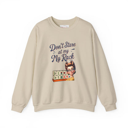 Don’t Stare At My Rack Funny Mahjong Quirky Graphic Sweatshirt Fun Gift for Mahj Gamers - S / Sand - Sweatshirt