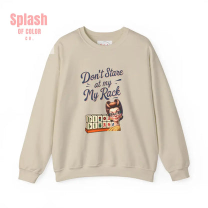 Don’t Stare At My Rack Funny Mahjong Quirky Graphic Sweatshirt Fun Gift for Mahj Gamers - S / Sand - Sweatshirt