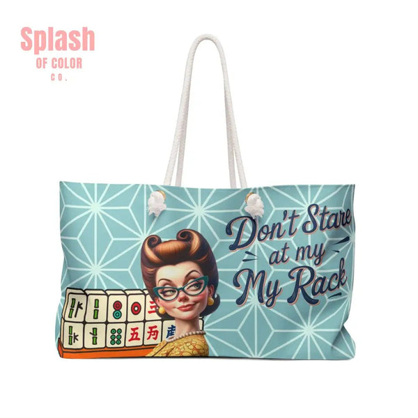 Don’t Stare At My Rack Funny Mahjong Tile Tote Bag Weekender Bag for Mahj Game Lovers Tote - 24’’ × 13’’ - Bags