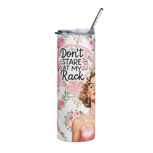 Don’t Stare at My Rack Mahjong Player Gift Funny Mahj Travel Mug Gift for Her Pink Flower Tumbler - 20oz / White - Mug