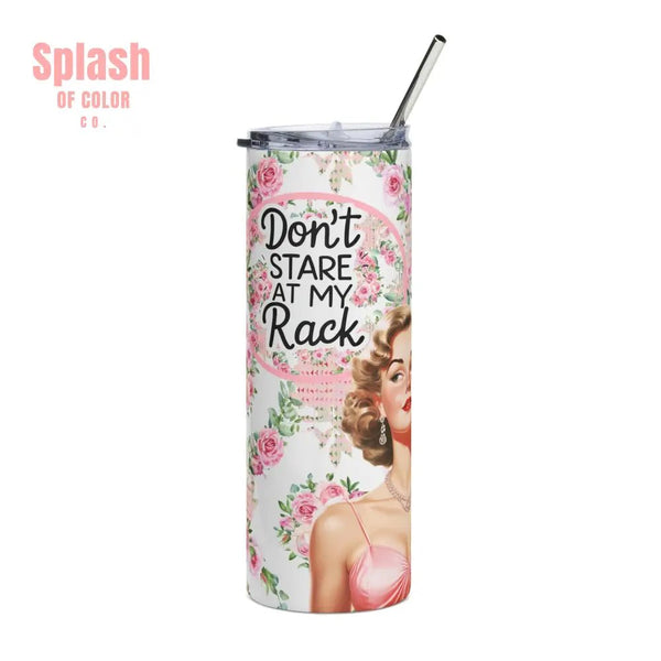 Don’t Stare at My Rack Mahjong Player Gift Funny Mahj Travel Mug Gift for Her Pink Flower Tumbler - 20oz / White - Mug