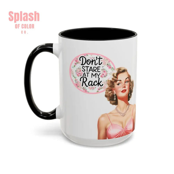 Don’t Stare At My Rack Mahjong Player Gift Funny Mahjong Playful Vintage Vibe Pin Up Girl Mahj Game Night 15 oz. Mug