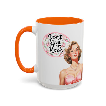 Don’t Stare At My Rack Mahjong Player Gift Funny Mahjong Playful Vintage Vibe Pin Up Girl Mahj Game Night 15 oz. Mug