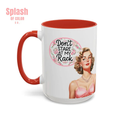 Don’t Stare At My Rack Mahjong Player Gift Funny Mahjong Playful Vintage Vibe Pin Up Girl Mahj Game Night 15 oz. Mug