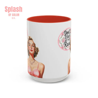Don’t Stare At My Rack Mahjong Player Gift Funny Mahjong Playful Vintage Vibe Pin Up Girl Mahj Game Night 15 oz. Mug