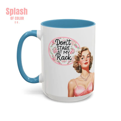 Don’t Stare At My Rack Mahjong Player Gift Funny Mahjong Playful Vintage Vibe Pin Up Girl Mahj Game Night 15 oz. Mug