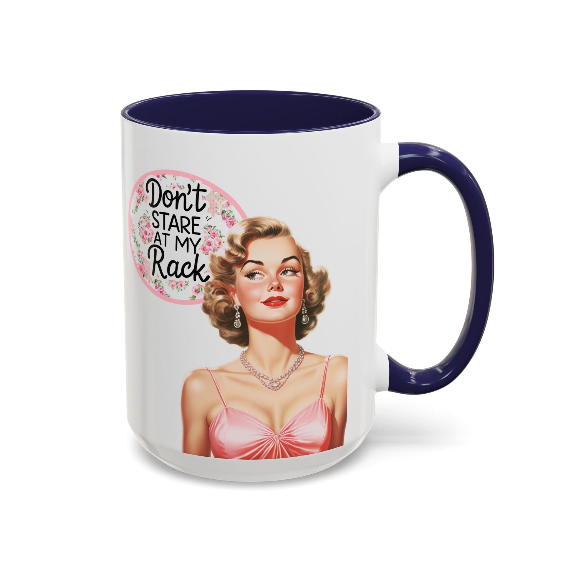 Don’t Stare At My Rack Mahjong Player Gift Funny Mahjong Playful Vintage Vibe Pin Up Girl Mahj Game Night 15 oz. Mug