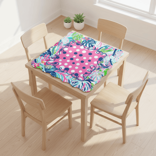 Preppy Whimsical Pastel Polka Dots Scalloped Mahjong Mat - Splash of Color Co.