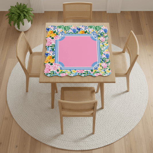 Floral Chinoiserie Preppy Pastel Scalloped Mahjong Mat - Splash of Color Co.