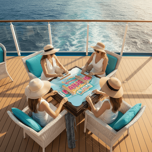 Mahjong Girls Cruise, Scalloped Mahjong Mat - Splash of Color Co.