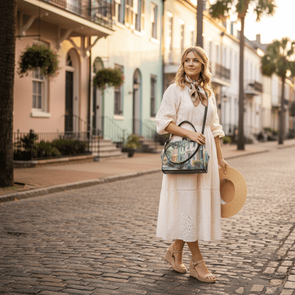 Charleston South Carolina Rainbow Row Preppy Vintage Kisslock Handbag/Shoulder Bag - Splash of Color Co.