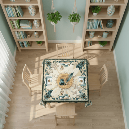 Once Upon A Mahjong Ink And Ivory Faux Embroidered Book Worm Mahjong Mat - Splash of Color Co.