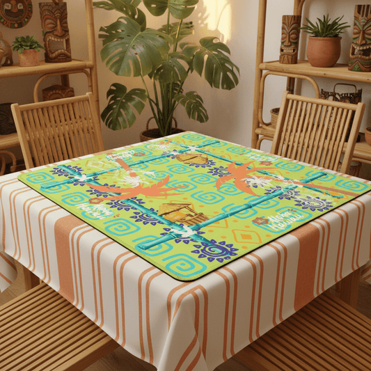 Aloha Hawaii Mahjong Mat Fun Whimsical Lime Green Orange Polynesian Mahj Mat - Splash of Color Co.