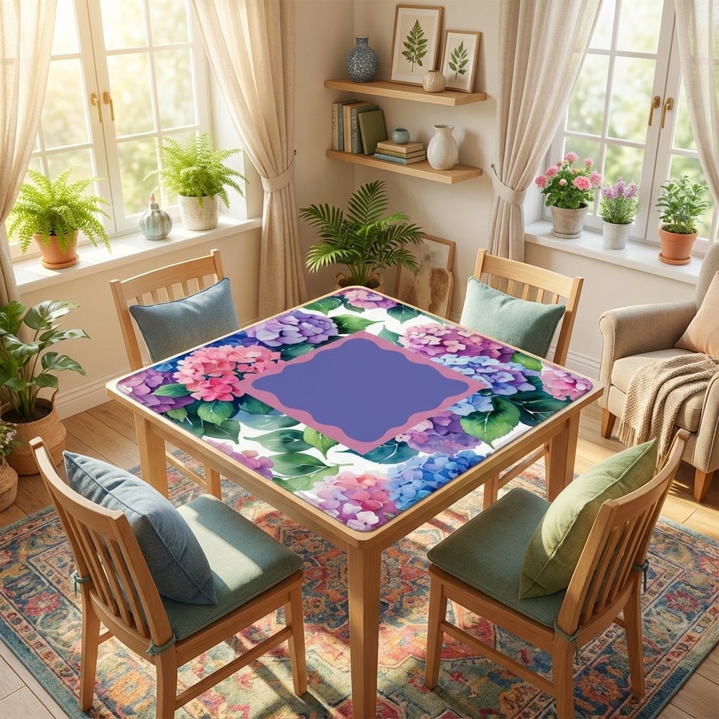 Watercolor Hydrangea Blooms In Purple Pink Pastel Mahjong Mat - Splash of Color Co.