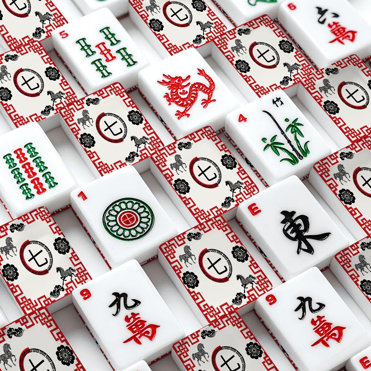 Lucky Horse Red And Black American Mahjong Tiles And Carry Bag Set - Splash of Color Co.