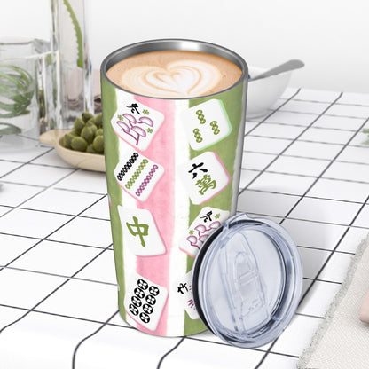 Mahjong Pink Green Mahjong Tiled Fun Designed Stainless Steel Insulated Tumbler