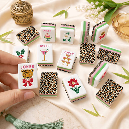 Wild Side Leopard Print 4 Layer Glam Holiday American Mahjong Tiles And Carry Case - Splash Of Mahj And Color Co.