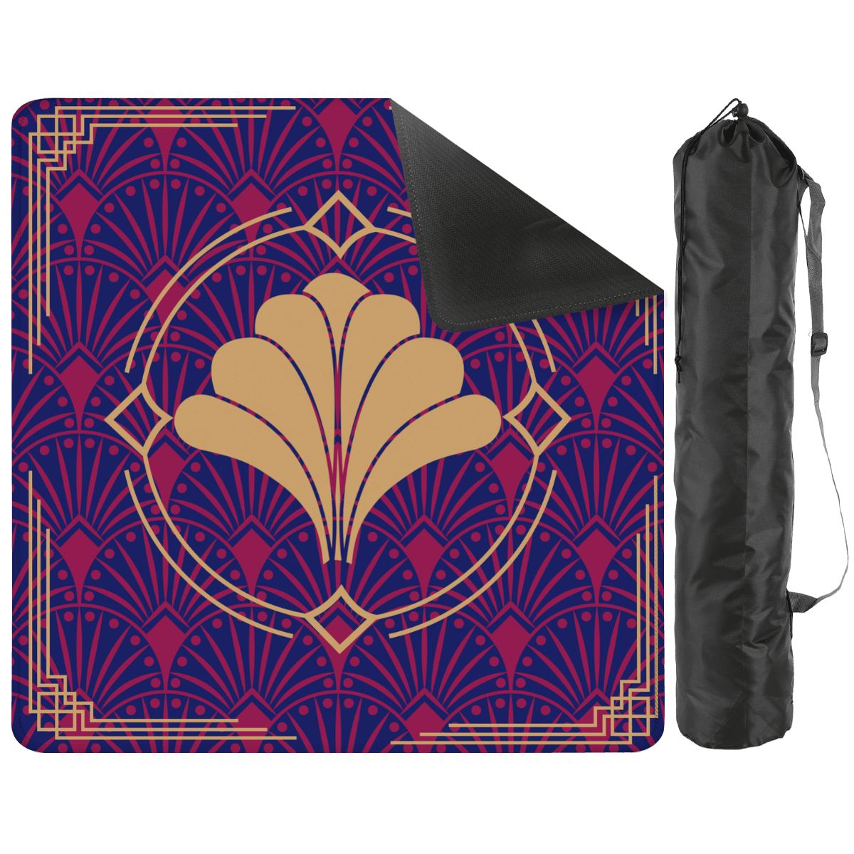 Art Deco Mahjong Mat, Blue Burgundy Gold Gilded - Splash of Color Co.